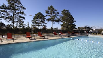 Outdoor pool, open 9:00 AM to 10:00 PM, sun loungers
