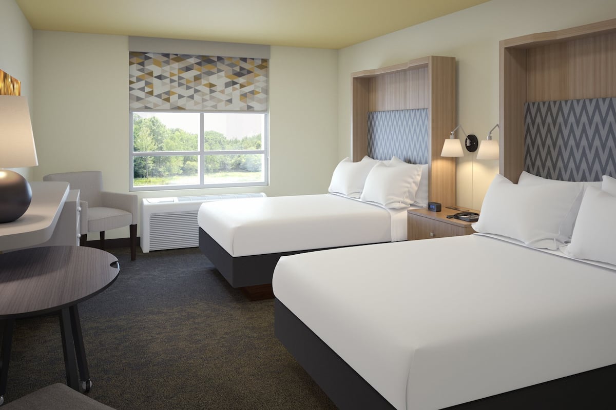 1 bedroom, desk, blackout curtains, iron/ironing board