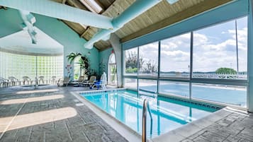 Indoor pool, outdoor pool, pool loungers