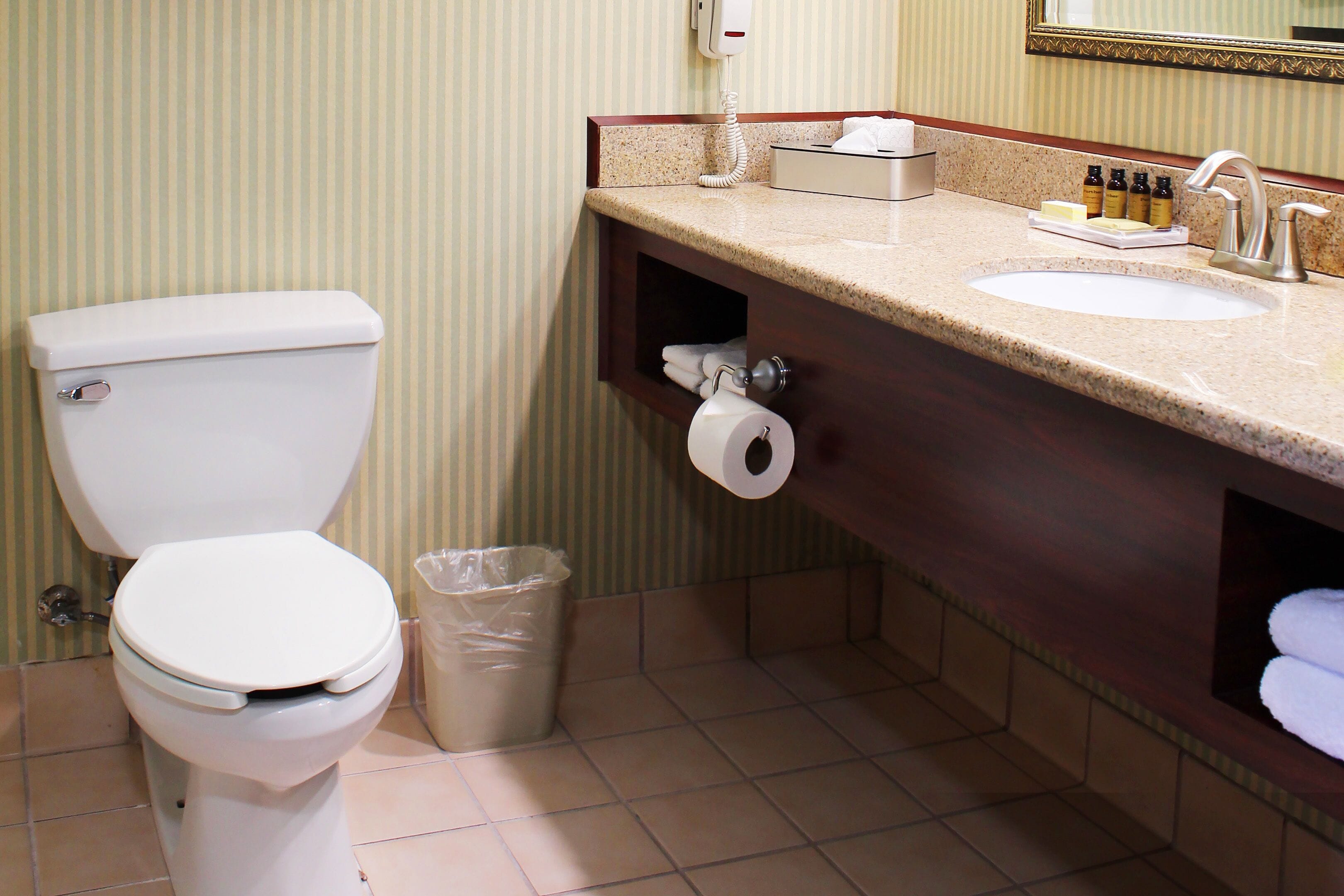 eco-friendly toiletries, hair dryer, towels