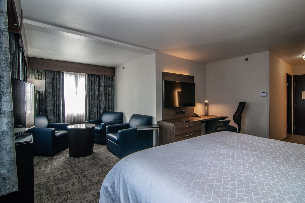 Suite, 1 King Bed | Desk, laptop workspace, blackout drapes, iron/ironing board