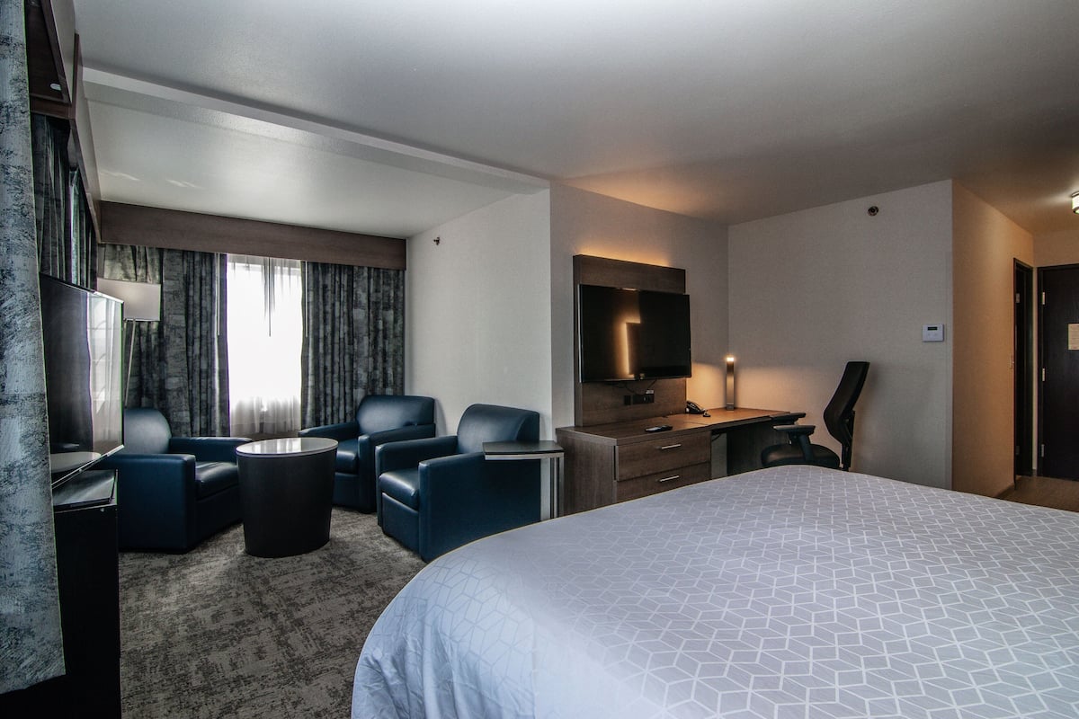 Suite, 1 King Bed | Desk, laptop workspace, blackout drapes, iron/ironing board