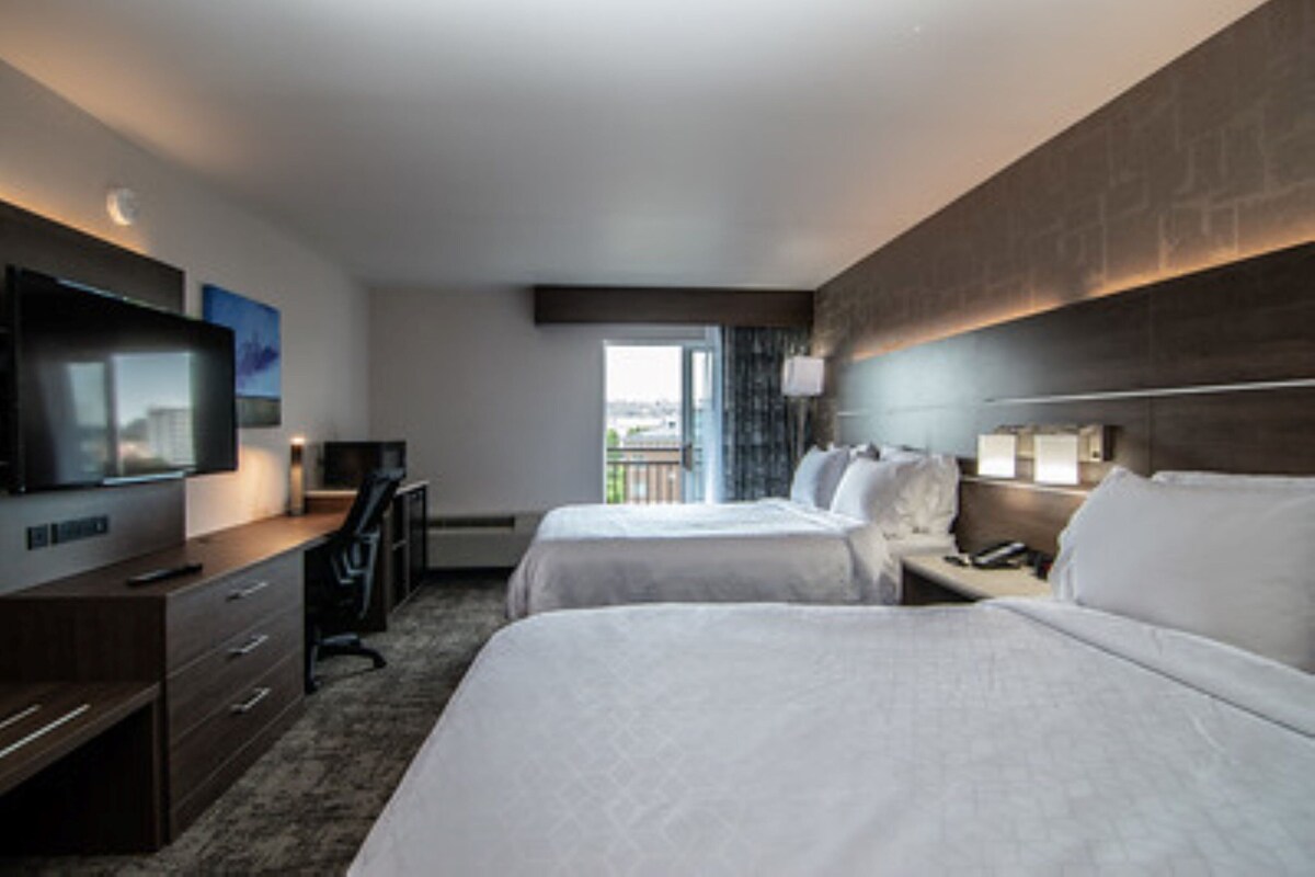 Standard Room, 2 Queen Beds, Balcony, City View | Desk, laptop workspace, blackout drapes, iron/ironing board