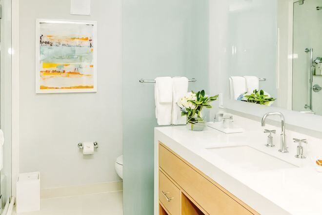 Bathroom | Designer toiletries, hair dryer, bathrobes, towels