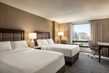 Room, 2 Double Beds, Pool View | Premium bedding, in-room safe, desk, laptop workspace at Hilton Tampa Downtown
