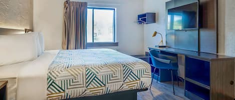 Desk, blackout curtains, free WiFi, bed sheets