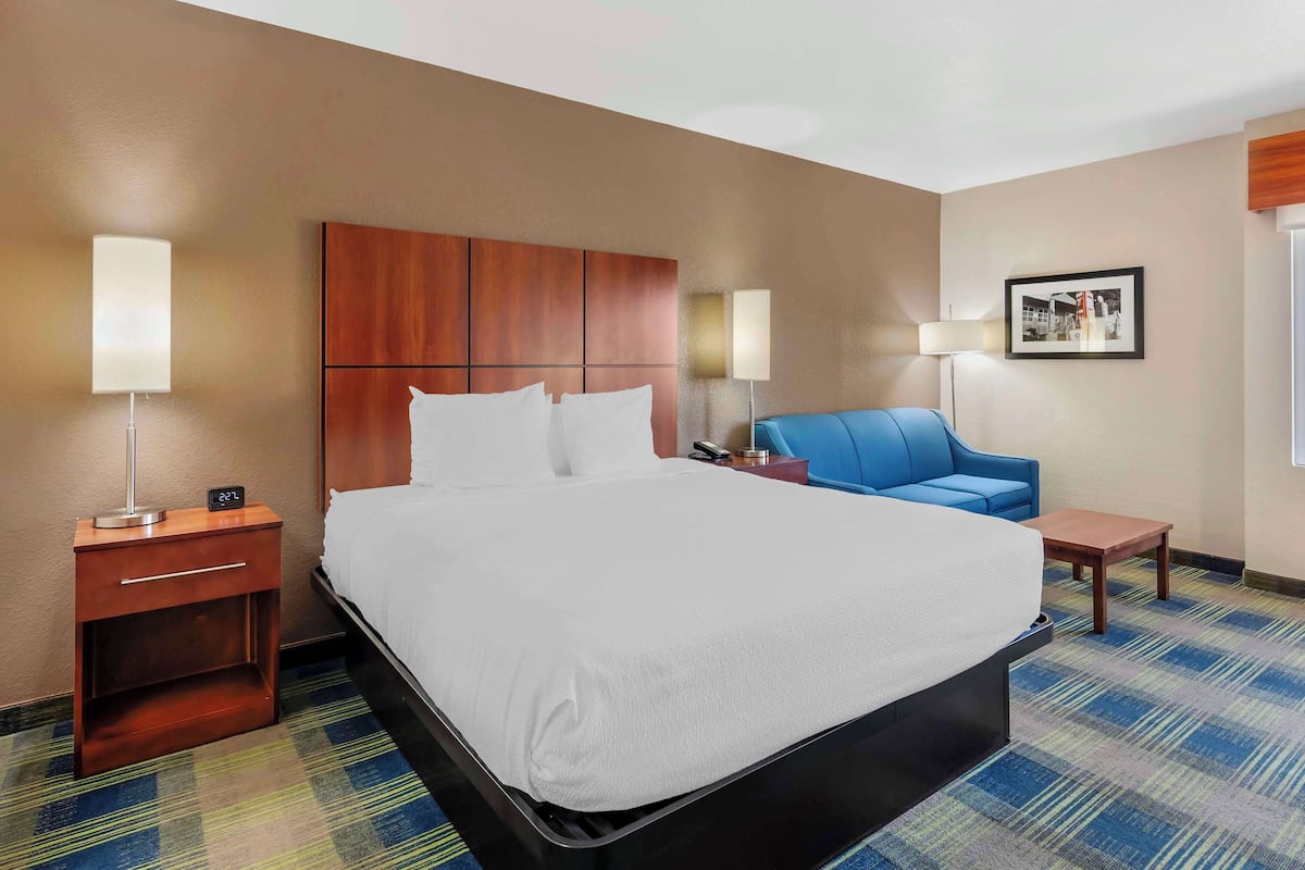 Standard Room, 1 King Bed, Non Smoking, Refrigerator & Microwave | Desk, laptop workspace, blackout drapes, iron/ironing board