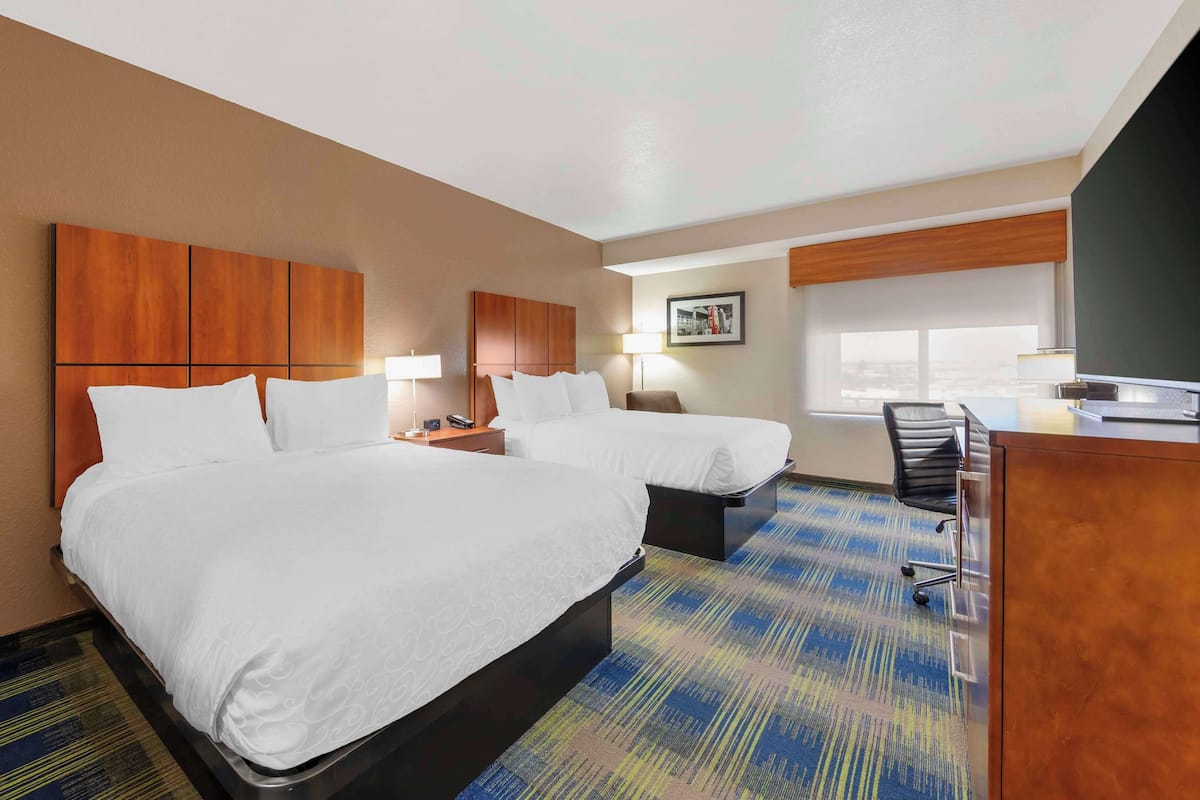 Standard Room, 2 Queen Beds, Non Smoking, Refrigerator & Microwave | Desk, laptop workspace, blackout drapes, iron/ironing board