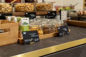 A display of granola and cereal products in a store.