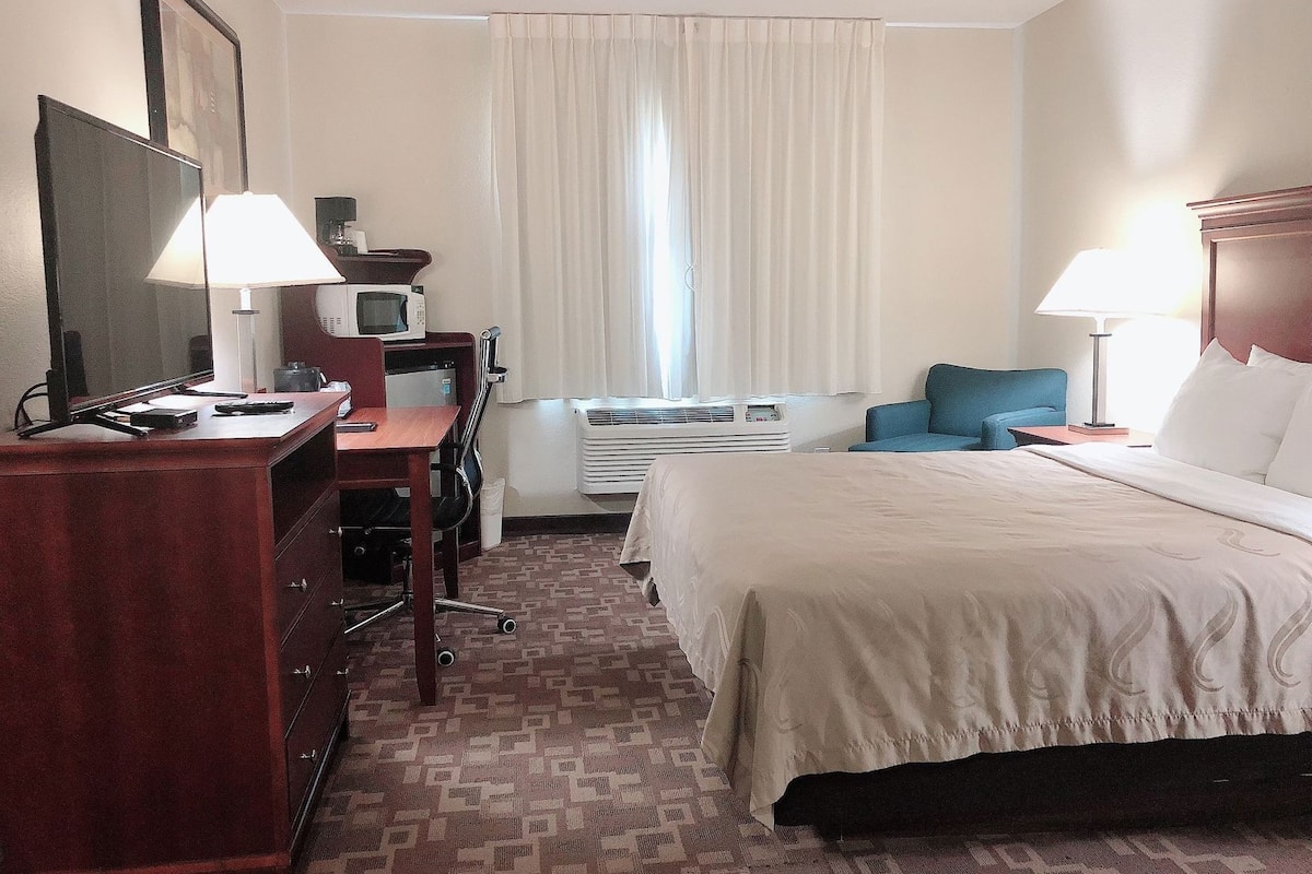 Hypo-allergenic bedding, pillow-top beds, in-room safe, desk