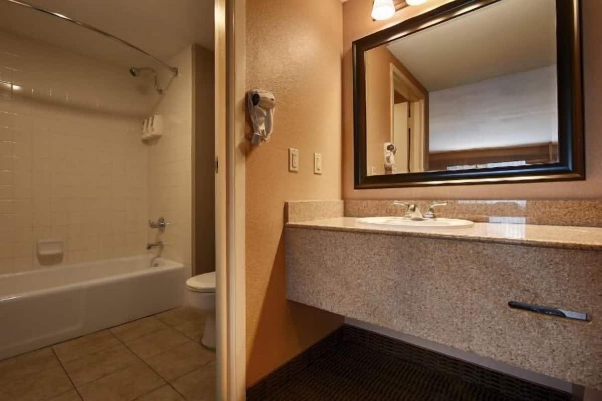 Bathroom | Combined shower/bathtub, free toiletries, hair dryer, towels
