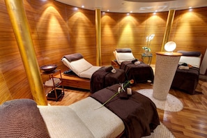Sauna, steam room, body treatments, deep-tissue massages, body wraps