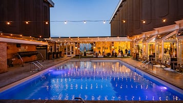 Indoor pool, outdoor pool, sun loungers