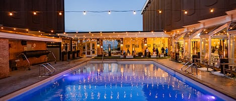 Indoor pool, outdoor pool, sun loungers