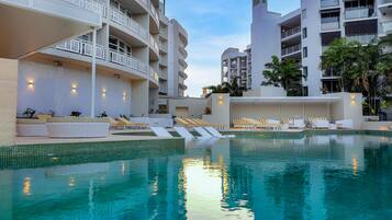 Outdoor pool, free pool cabanas, pool umbrellas