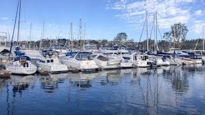 Un port de plaisance où sont amarrés de nombreux bateaux.
