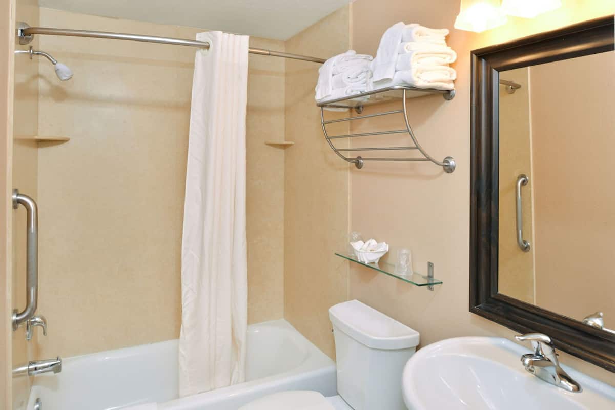 Bathroom | Shower, eco-friendly toiletries, hair dryer, towels