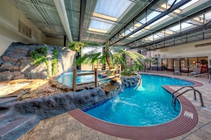 Indoor pool, open 6:00 AM to 11:00 PM, pool loungers