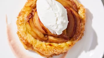 A dessert on a white plate.