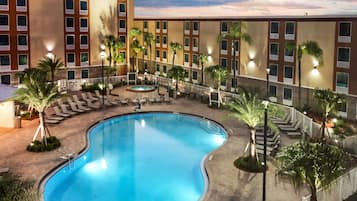 Outdoor pool, pool umbrellas, sun loungers