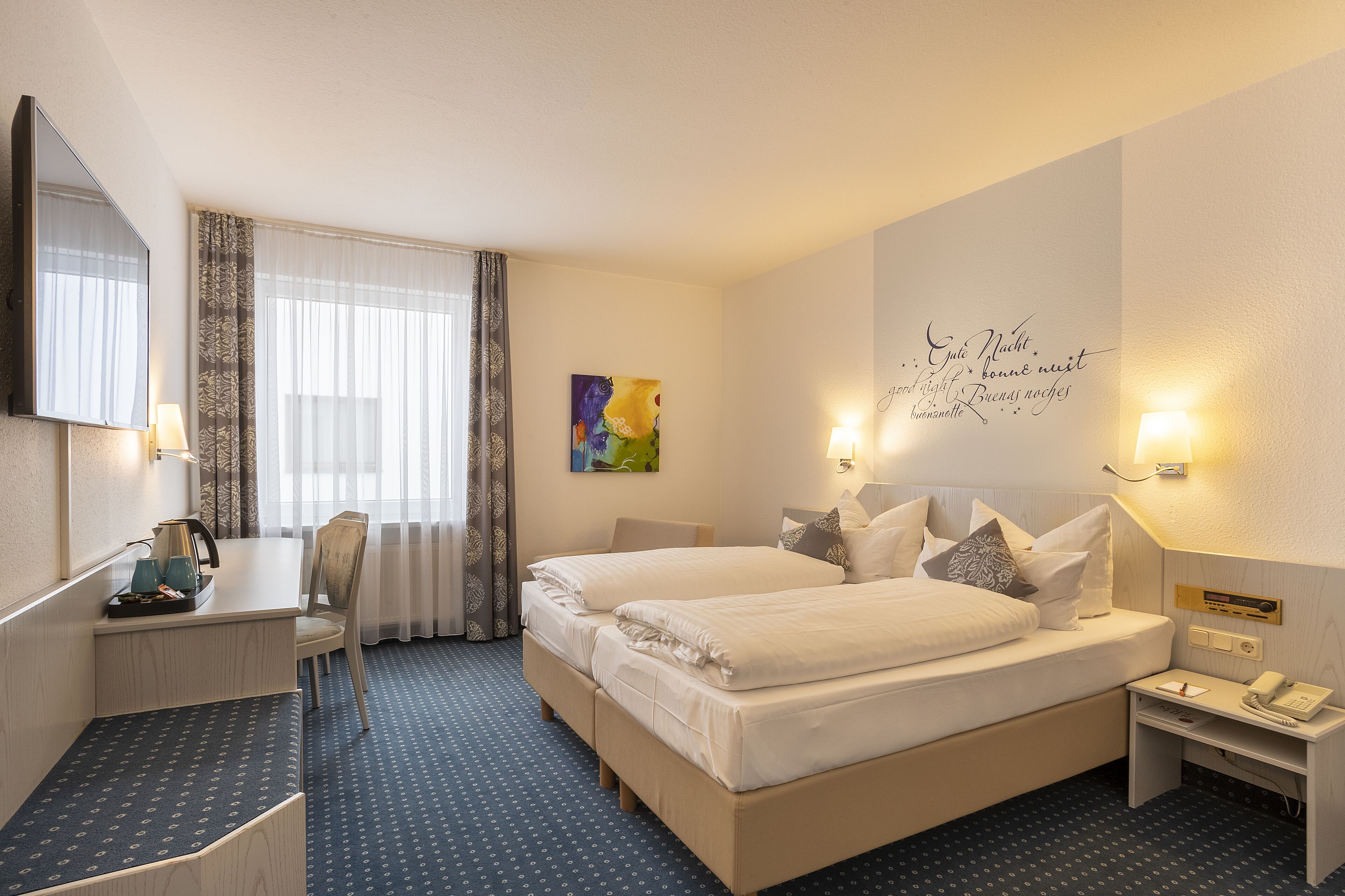 comfort double room | hypo-allergenic bedding, desk, iron/ironing board, cots/infant beds