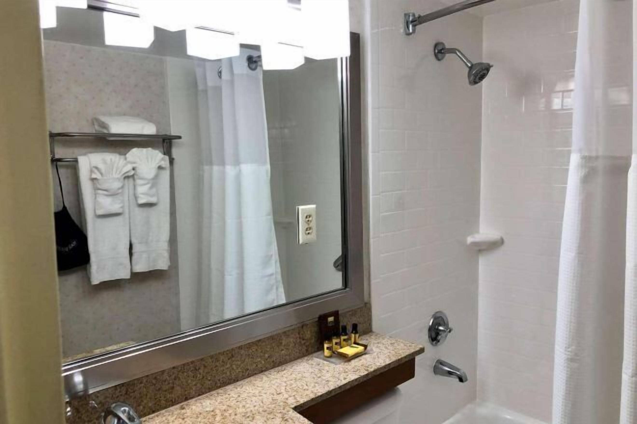 Combined shower/bathtub, free toiletries, hair dryer, towels