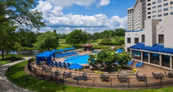 Indoor pool, seasonal outdoor pool, pool umbrellas, pool loungers