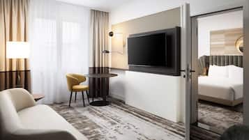 32-inch flat-screen TV with cable channels, TV