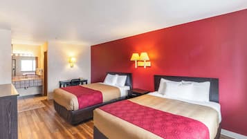 Standard Room, 2 Queen Beds, Non Smoking | Desk, laptop workspace, blackout drapes, iron/ironing board