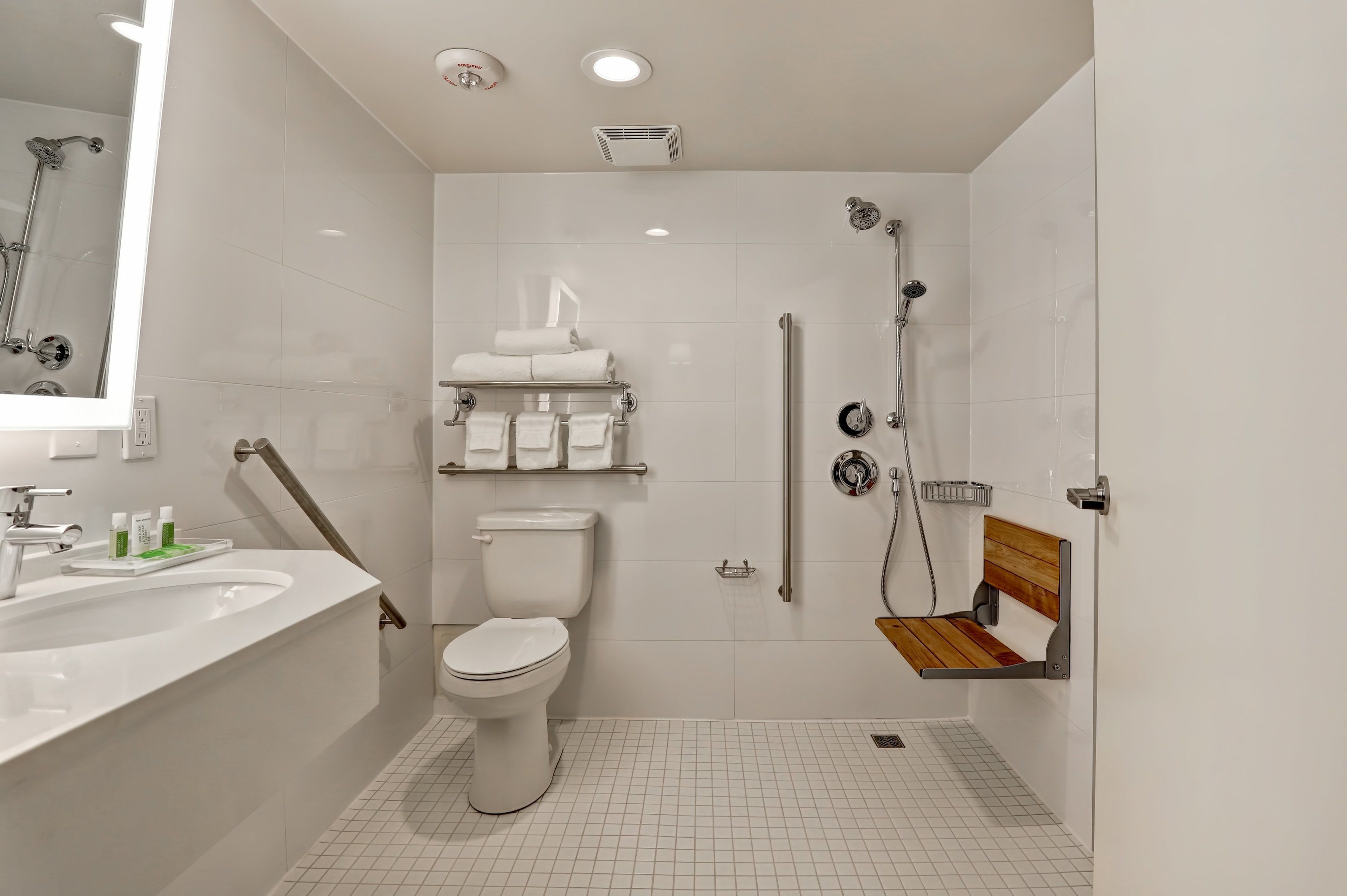 Standard Room, 1 Queen Bed, Accessible (Communications, Roll-In Shower) | Bathroom | Combined shower/bathtub, eco-friendly toiletries, hair dryer, towels
