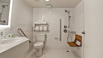 Standard Room, 1 Queen Bed, Accessible (Communications, Roll-In Shower) | Bathroom | Combined shower/bathtub, eco-friendly toiletries, hair dryer, towels