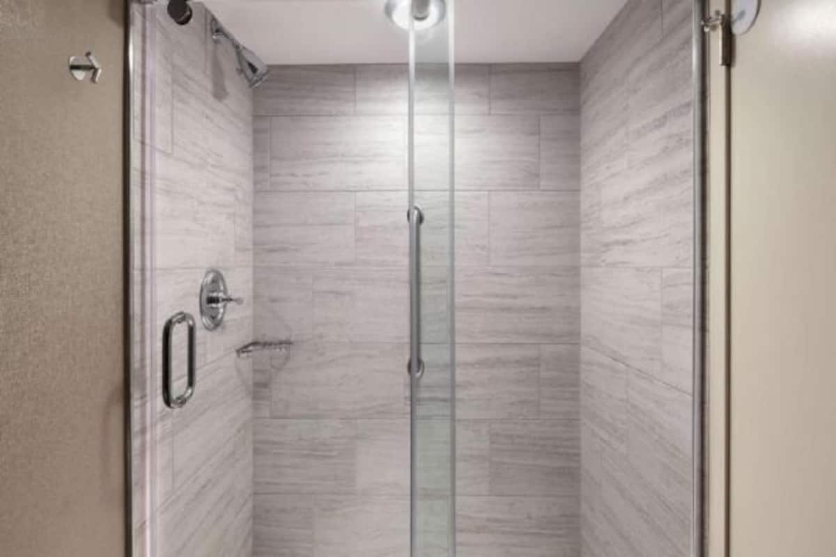 Bathroom | Shower, free toiletries, hair dryer, towels