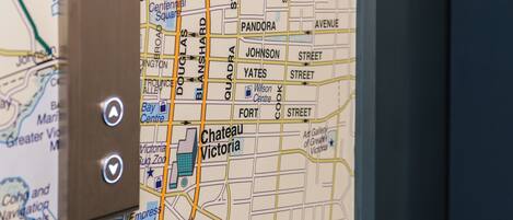 A map with Chateau Victoria marked, surrounded by streets like FISGARD and QUADRA.