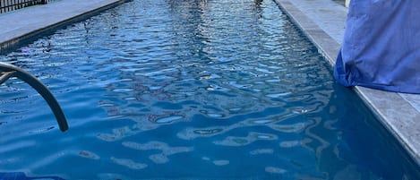 Seasonal outdoor pool, sun loungers