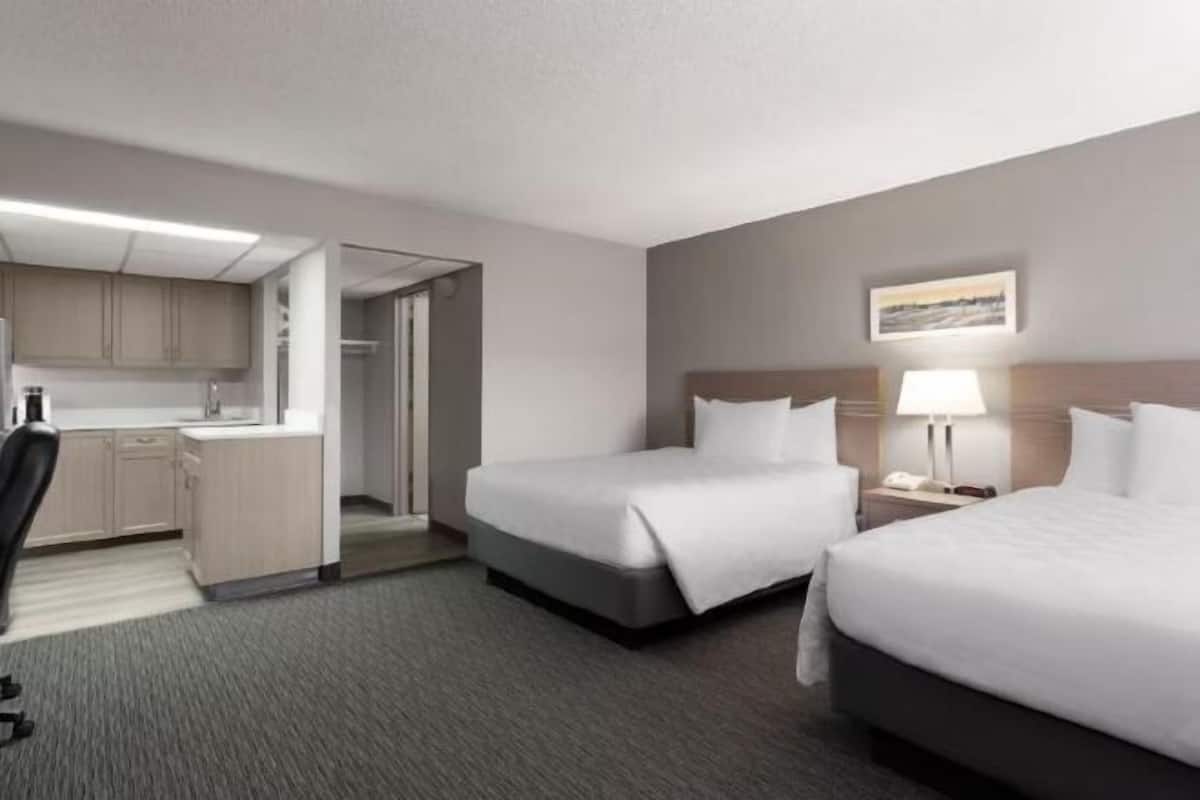 Desk, blackout curtains, soundproofing, iron/ironing board