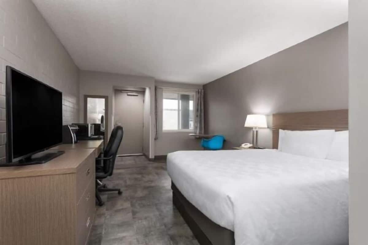 Desk, blackout curtains, soundproofing, iron/ironing board