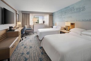 Premium bedding, pillowtop beds, desk, laptop workspace