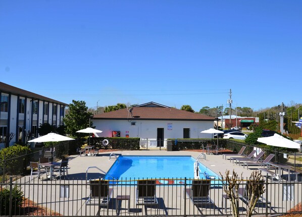 Outdoor pool, pool loungers