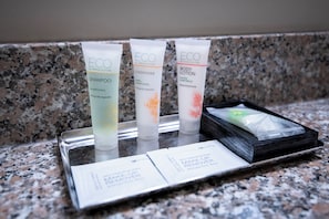 Three tubes of ECO body care products on a tray.