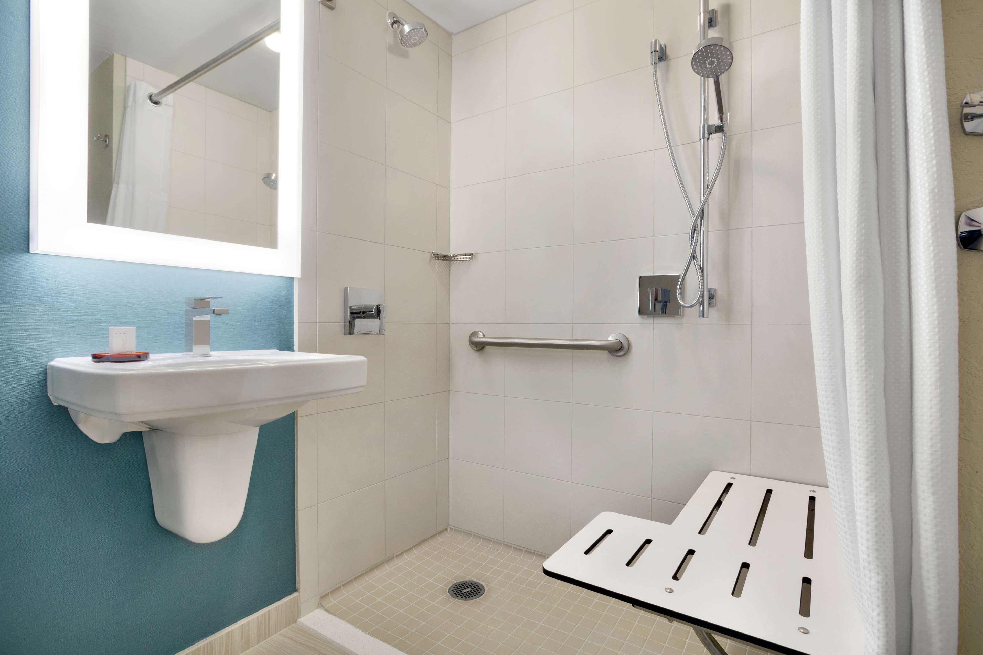 suite, 1 king bed, accessible, non smoking (roll-in shower) | bathroom shower