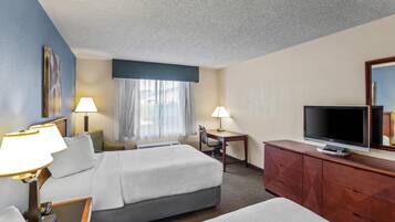 Standard Room, 2 Double Beds, Non Smoking | In-room safe, desk, iron/ironing board, free cribs/infant beds