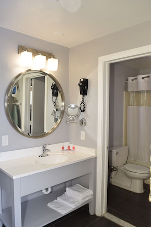 Bathtub, hair dryer, towels. Econo Lodge Brockport