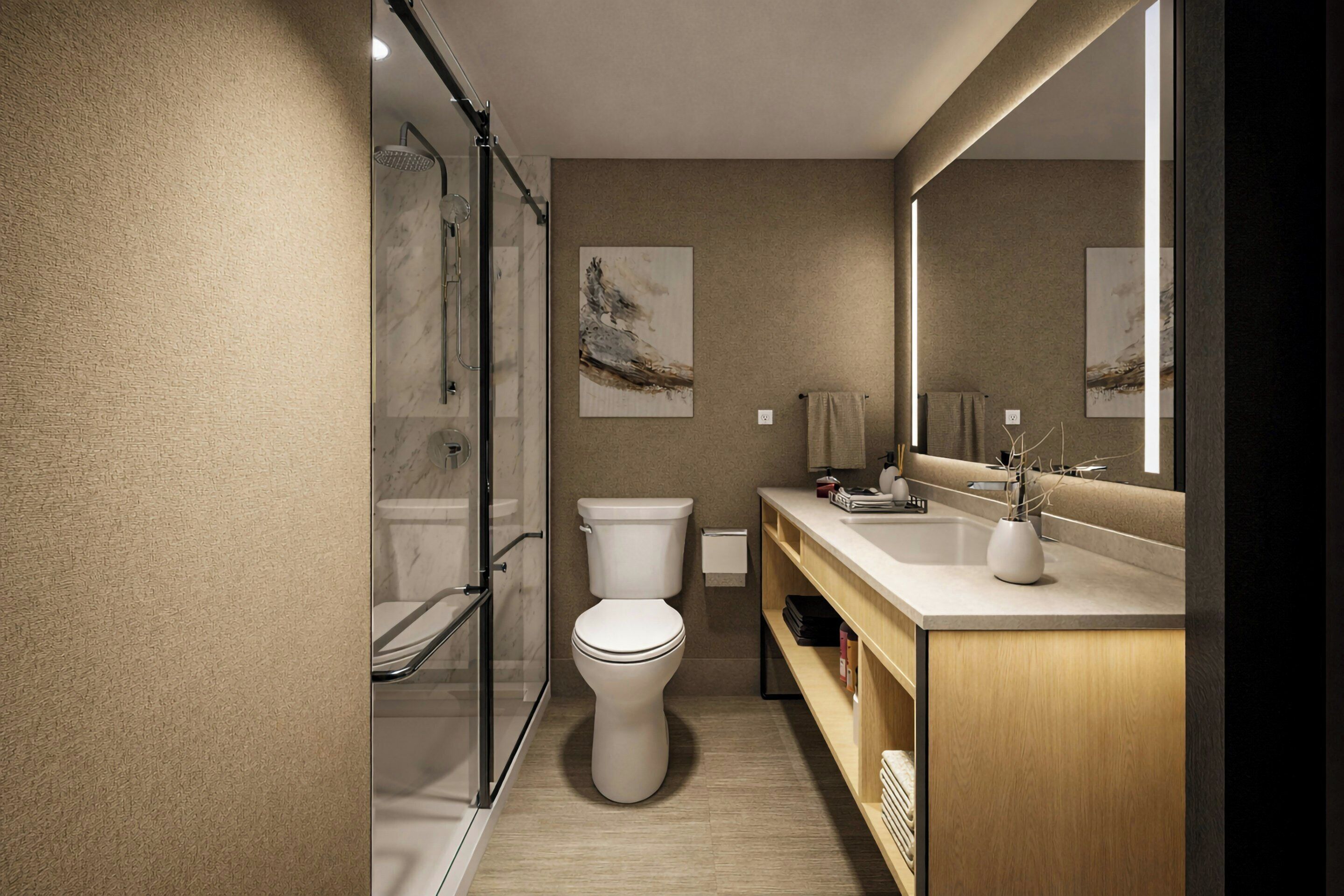 Eco-friendly toiletries, hair dryer, towels