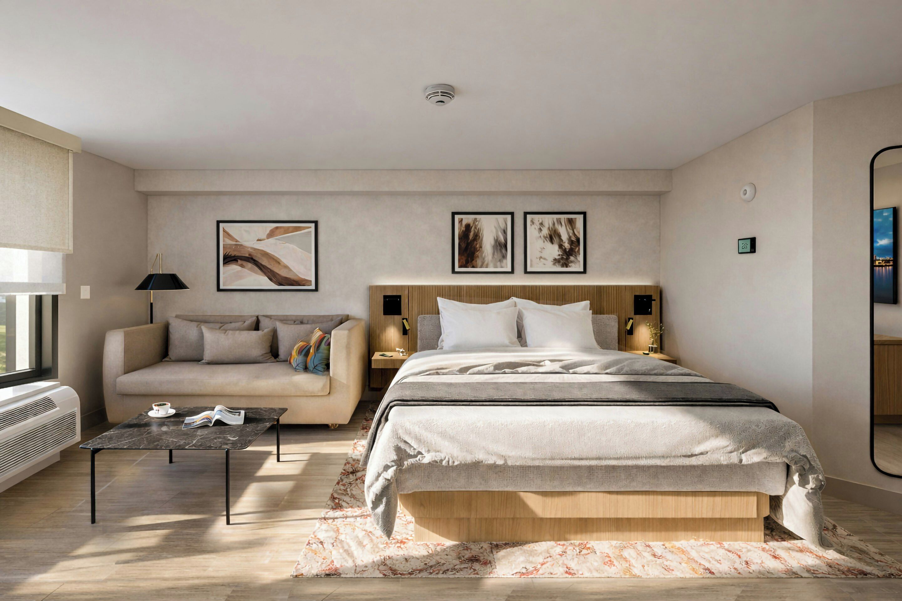 Schreibtisch, schallisolierte Zimmer, Bügeleisen/Bügelbrett