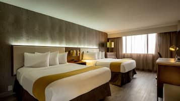 Premium bedding, Select Comfort beds, desk, blackout drapes