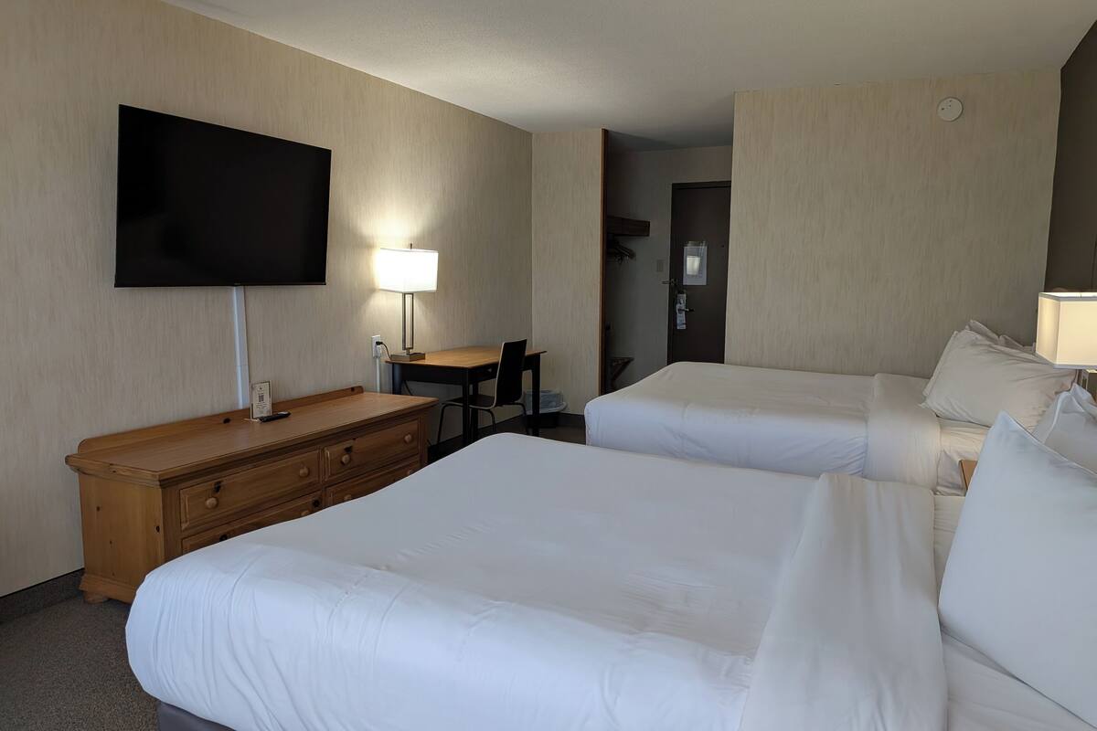 1 bedroom, hypo-allergenic bedding, desk, laptop workspace
