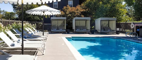 Outdoor pool, free cabanas, pool umbrellas