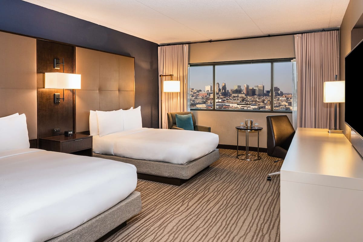 room, 2 double beds (newark skyline view) | in-room safe, blackout curtains, iron/ironing board