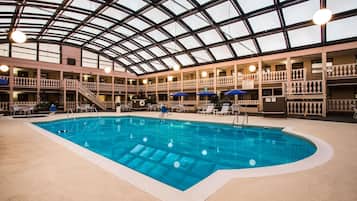 Indoor pool, open 8:30 AM to 10:00 PM, sun loungers