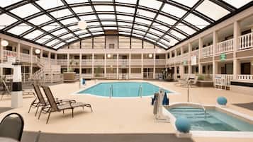 Indoor pool, open 8:30 AM to 10:00 PM, pool loungers